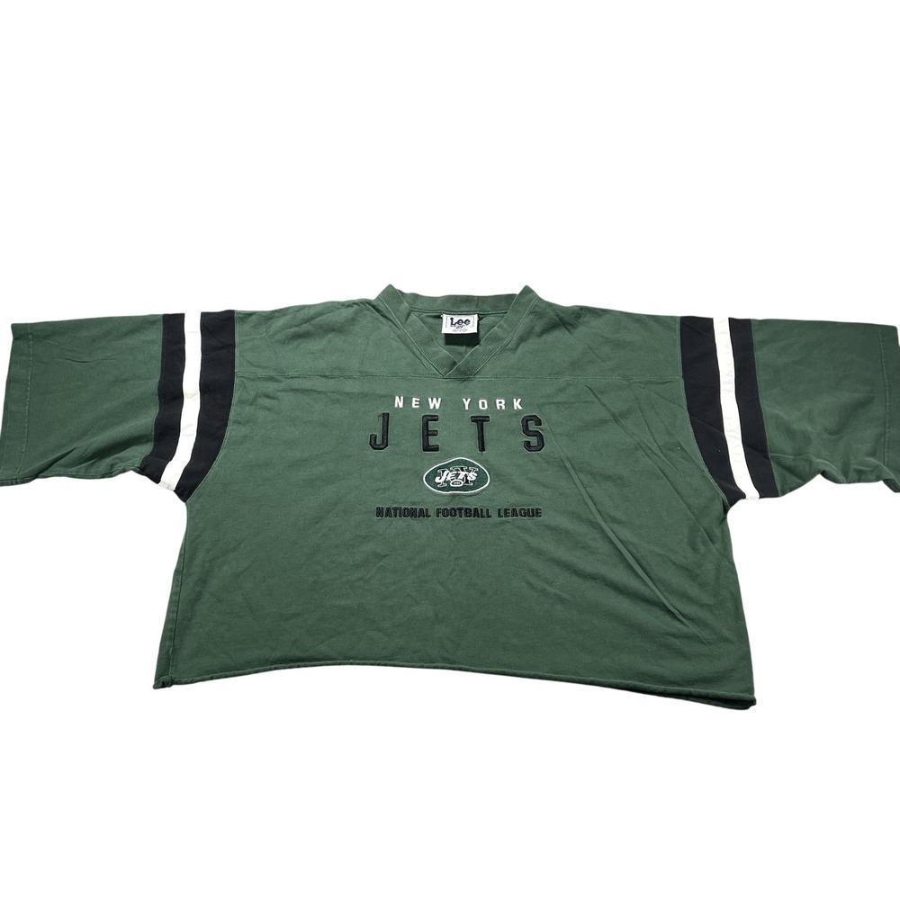 VTG New York Jets Shirt Womens 2XL Green NFL Football Lee Sport V Neck 90s Crop